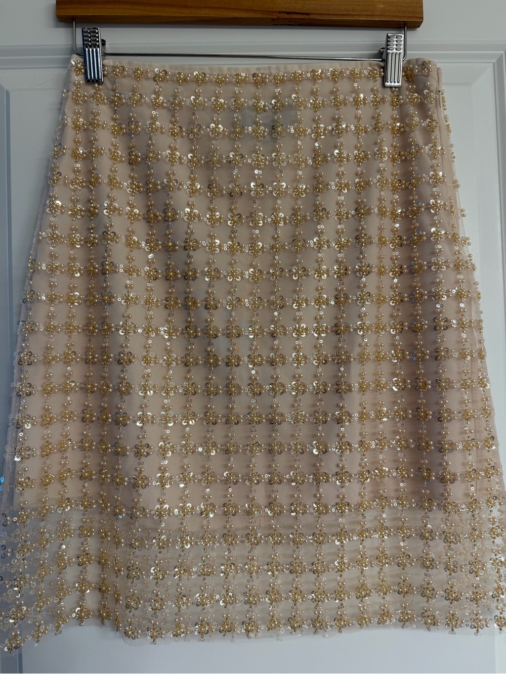 J. Crew Ivory Skirt with Gold Sequin Floral Grid